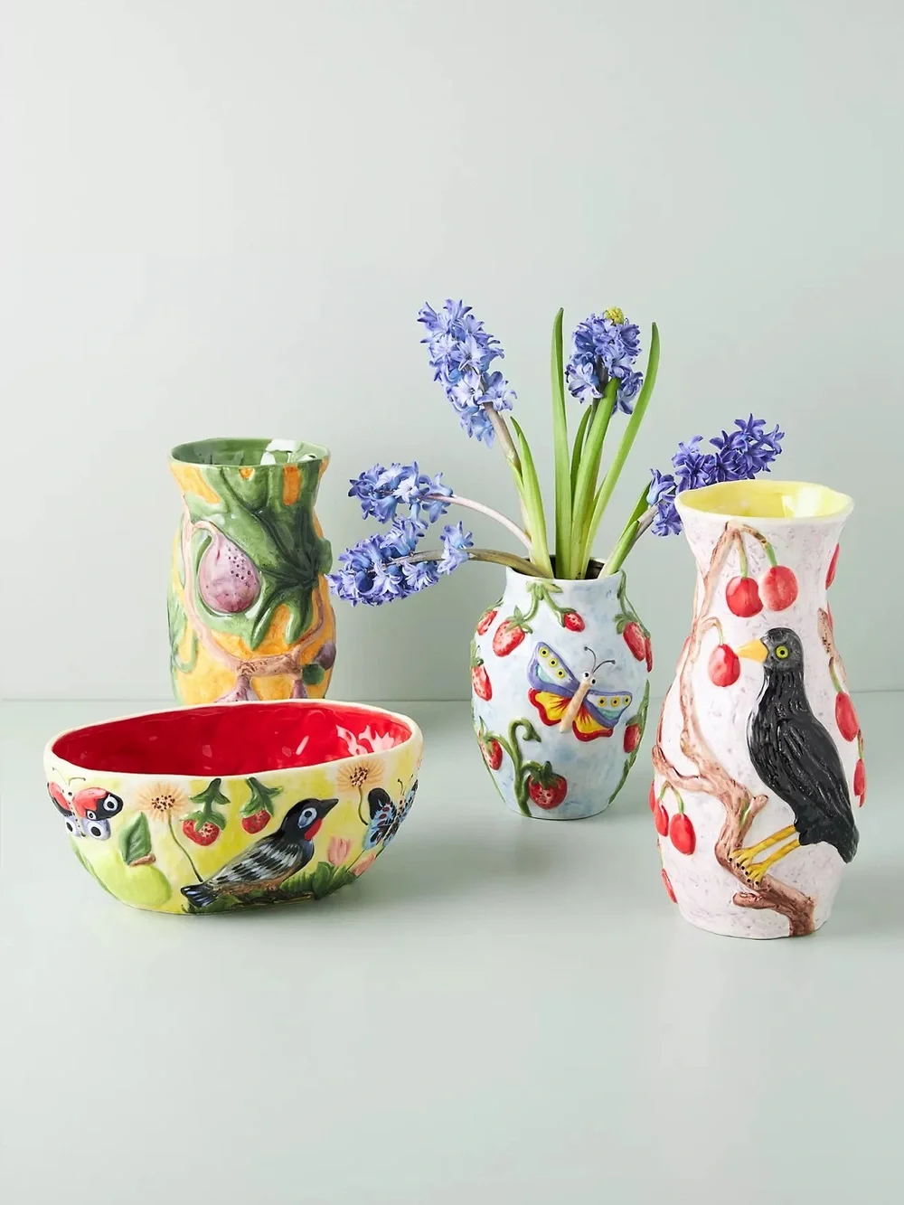 Anthropologie Nathalie Lete Nature Nurture Large Vase🔥Blackbird and cherries